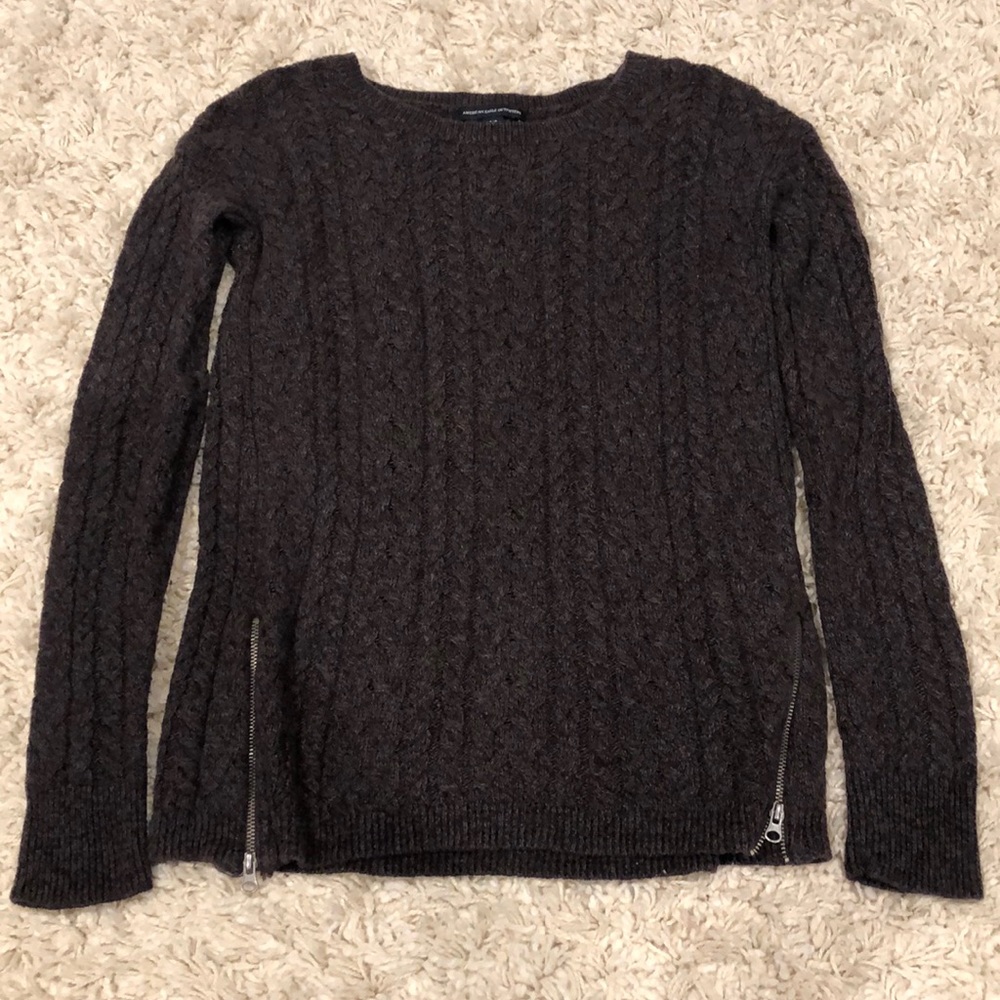 American Eagle Cable Zipper Sweater in Purple